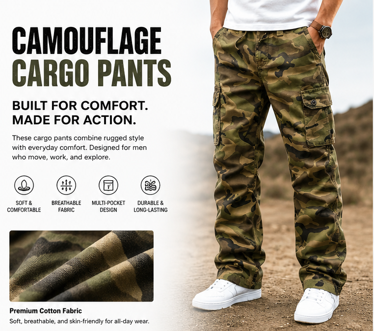 CamoForce – Herre cargobukser med flere lommer til udendørs brug