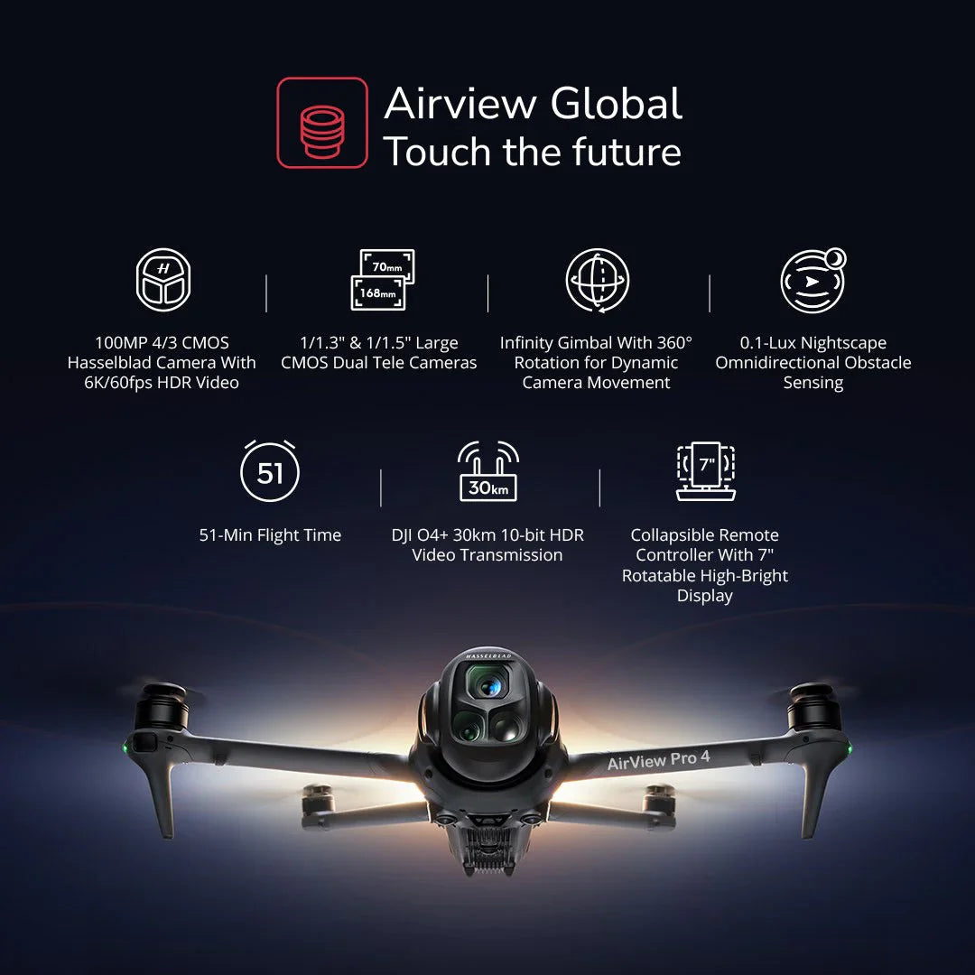 Den nye generation AirView Pro 4: Drone med tre kameraer til begyndere og professionelle optagelser.